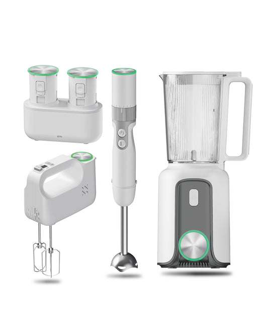 3-in-1 Cordless Kitchen Gift Set - Rechargeable Hand Blender, Mixer & Smoothie Maker with Fast Charger | Perfect for Home Cooking, Baking & Healthy Drinks | Includes 2 Batteries | Housewarming Gift