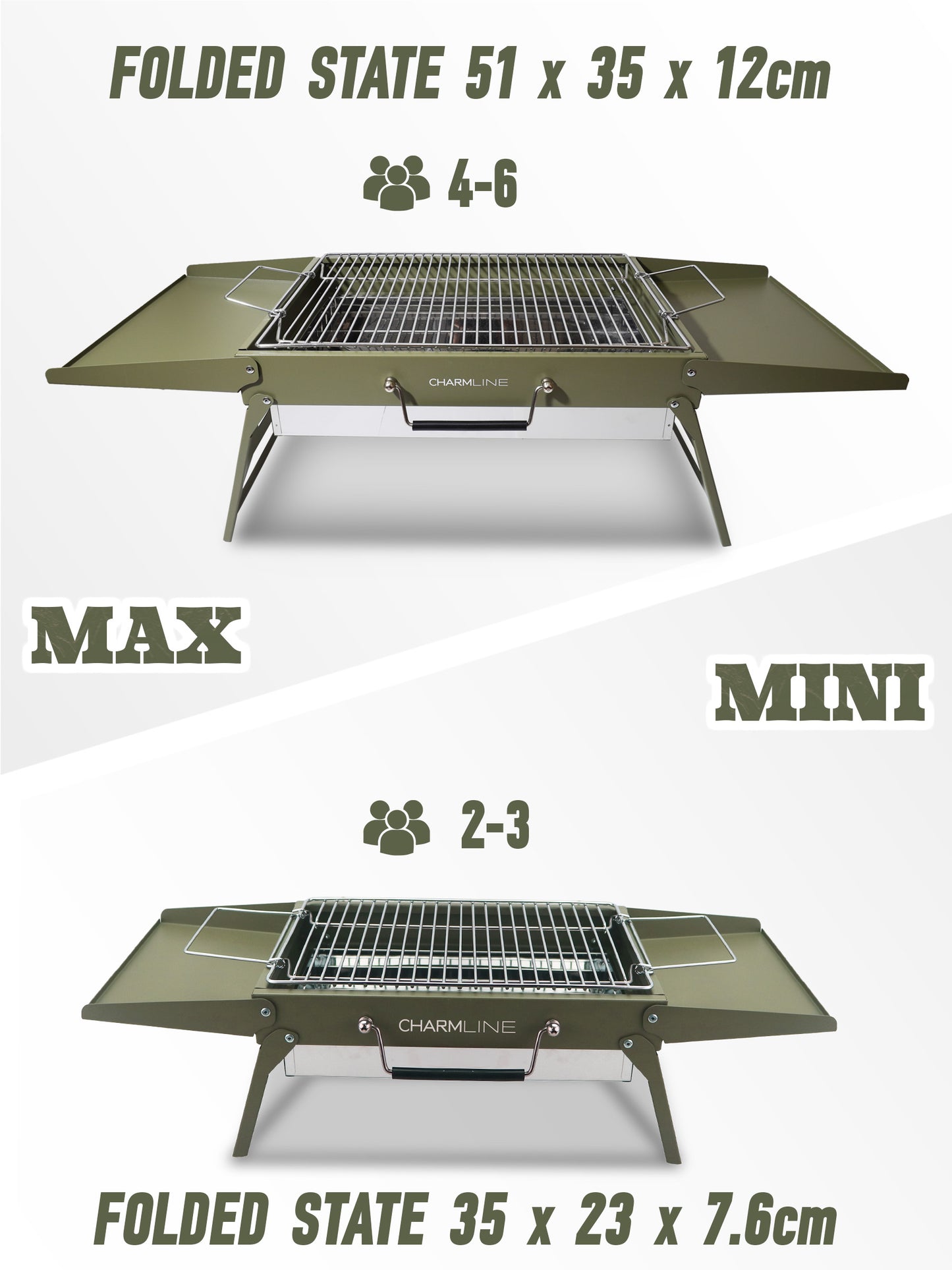 Charmline 14x9inch Desktop Charcoal Grill, Liftable Grilling Net, Saving Space Grill for Indoor and Outdoor, BBQ Grill for Camping, Gardens, Picnics, Beach Parties, Green