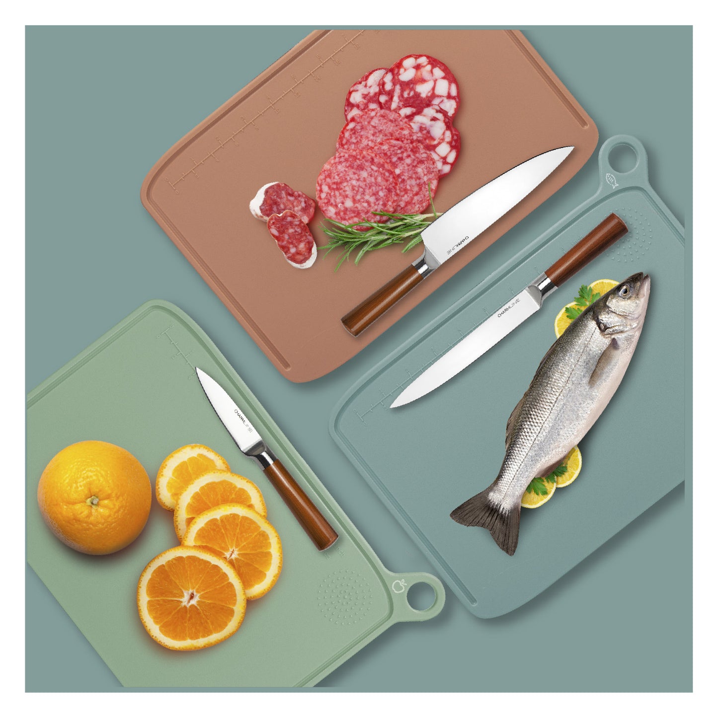 Charmline Smart Cutting Board And Knife Set With Holder Leaf Theme