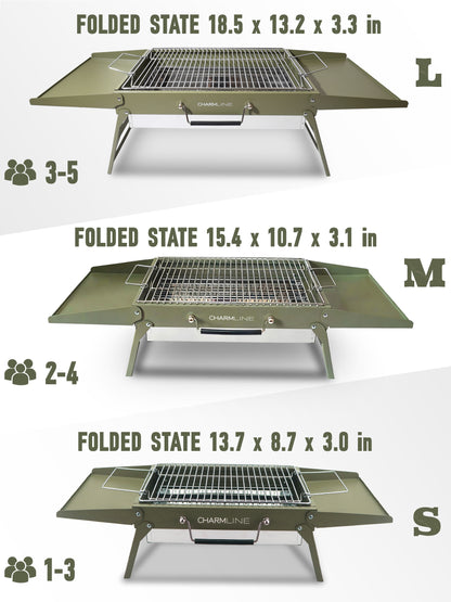 Charmline 14 x 9 inches Small Portable Charcoal BBQ Grill, Foldable Compact Camping Barbecue for 1–3 People, Ideal for Garden, Beach, Picnic & Tabletop Use, Green