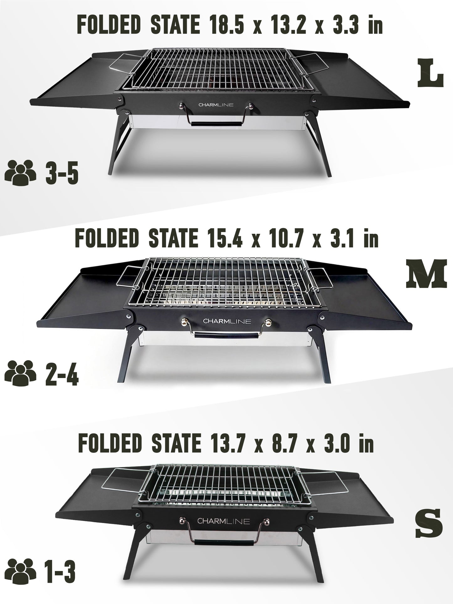 Charmline 14 x 9 inches Small Portable Charcoal BBQ Grill, Foldable Compact Camping Barbecue for 1–3 People, Ideal for Garden, Beach, Picnic & Tabletop Use, Black