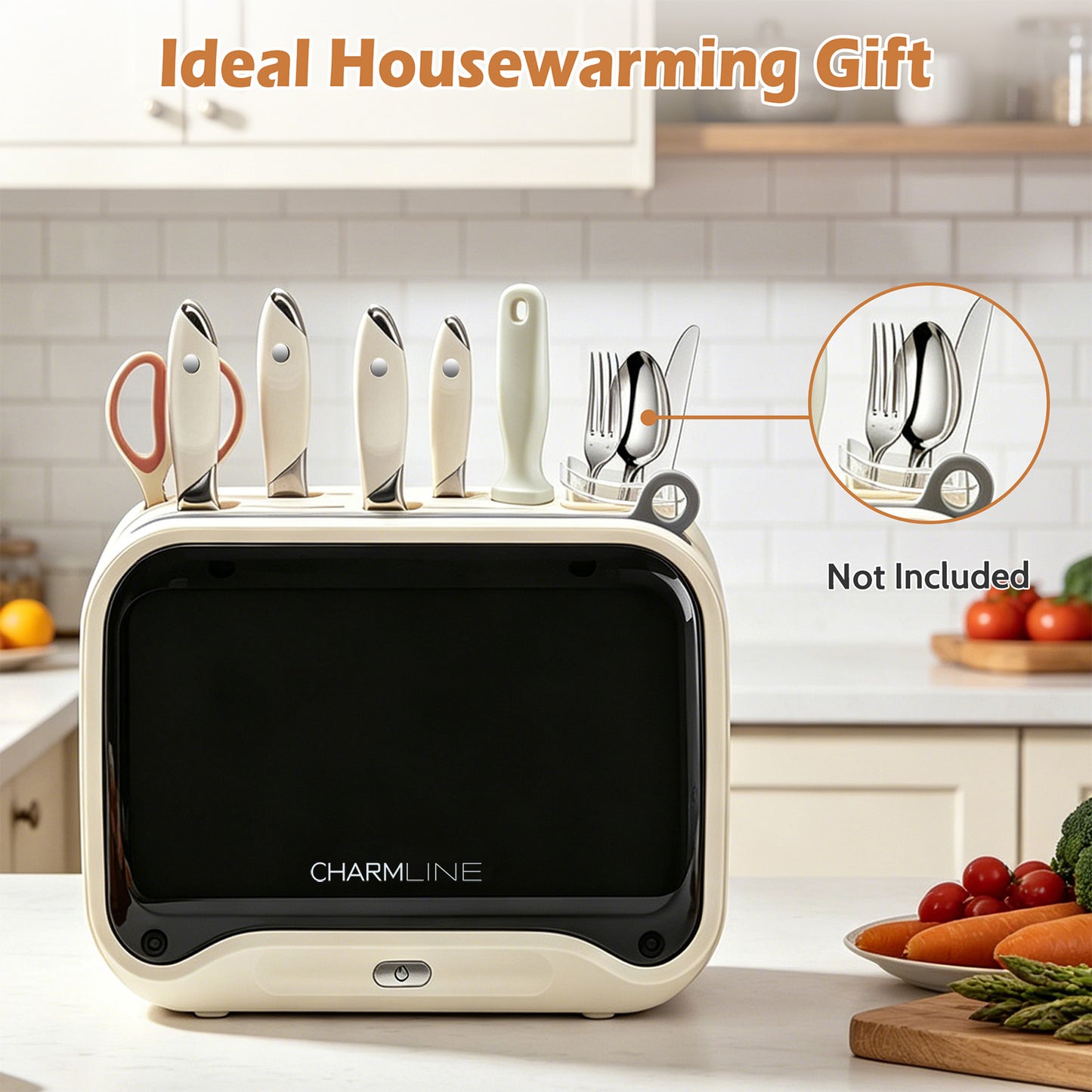 Charmline Next-Gen Smart Cutting Board and Knife Set with Holder, Self-Cleaning and Drying, Space-Saving Kitchen Organizer, Practical Gift for Mom, Housewarming, Birthday & Christmas
