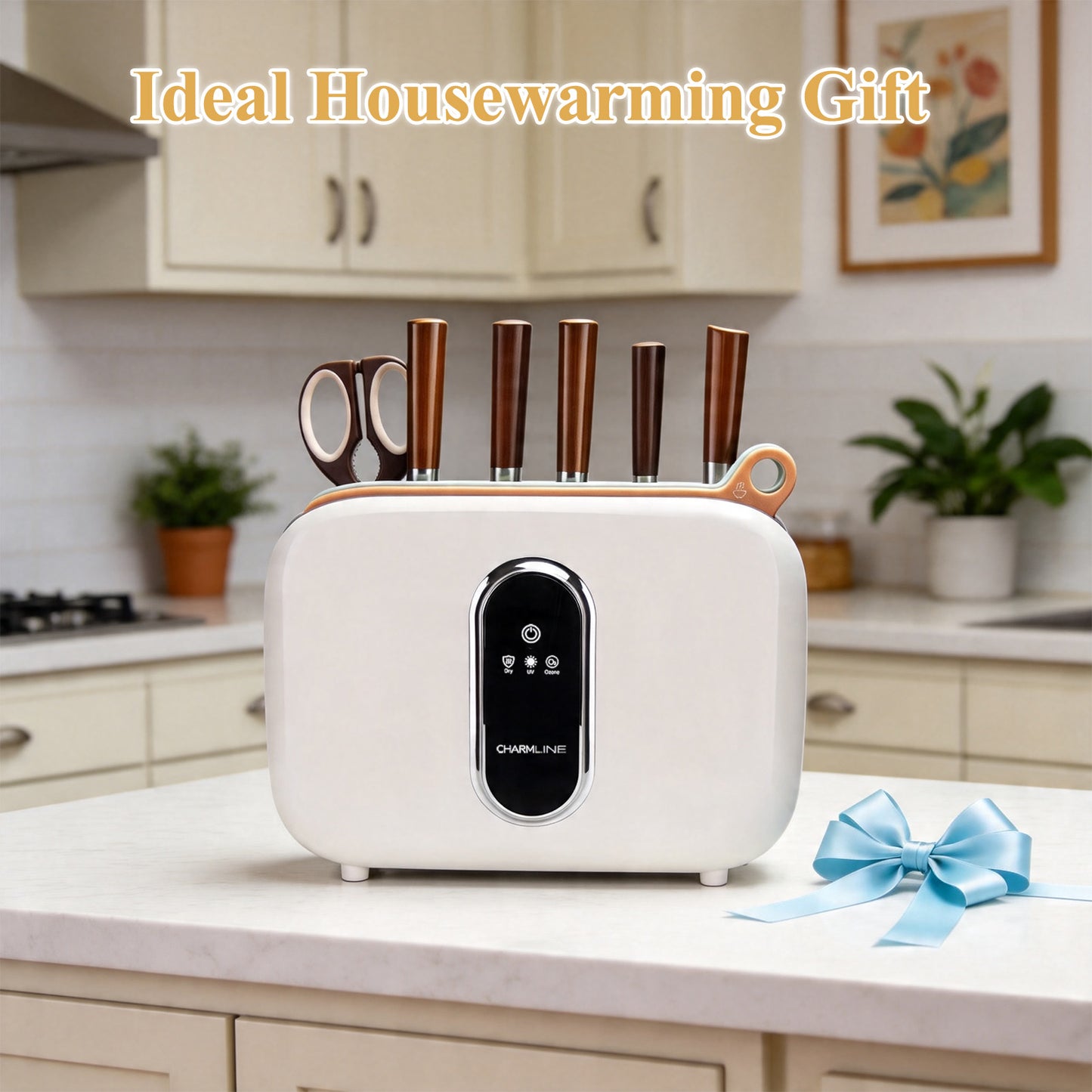 Charmline Smart Cutting Board and Knife Set with Holder, Self-Cleaning & Drying, Space-Saving Kitchen Organizer, Practical Gift for Mom, Housewarming, Birthday & Christmas