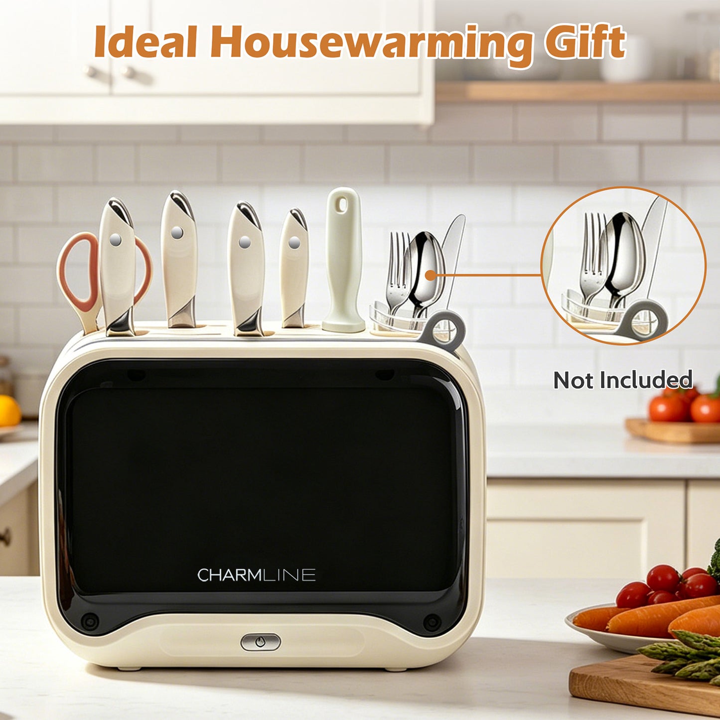 Charmline Next-Gen Smart Cutting Board and Knife Set with Holder, Self-Cleaning and Drying, Space-Saving Kitchen Organizer, Practical Gift for Mom, Housewarming, Birthday & Christmas