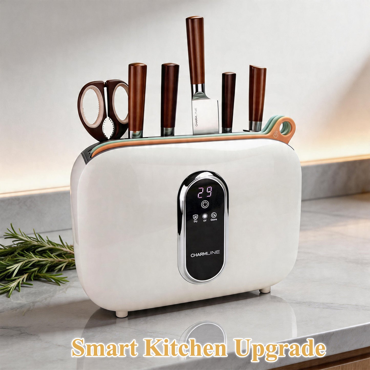 Charmline Smart Cutting Board and Knife Set with Holder, Self-Cleaning & Drying, Space-Saving Kitchen Organizer, Practical Gift for Mom, Housewarming, Birthday & Christmas