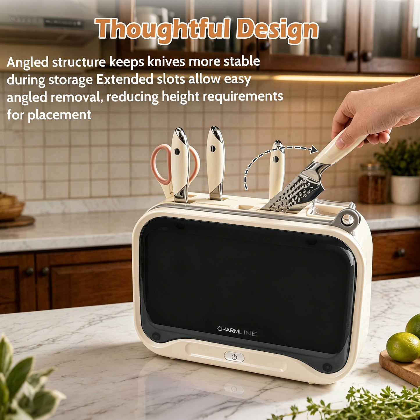 Charmline Next-Gen Smart Cutting Board and Knife Set with Holder, Self-Cleaning and Drying, Space-Saving Kitchen Organizer, Practical Gift for Mom, Housewarming, Birthday & Christmas