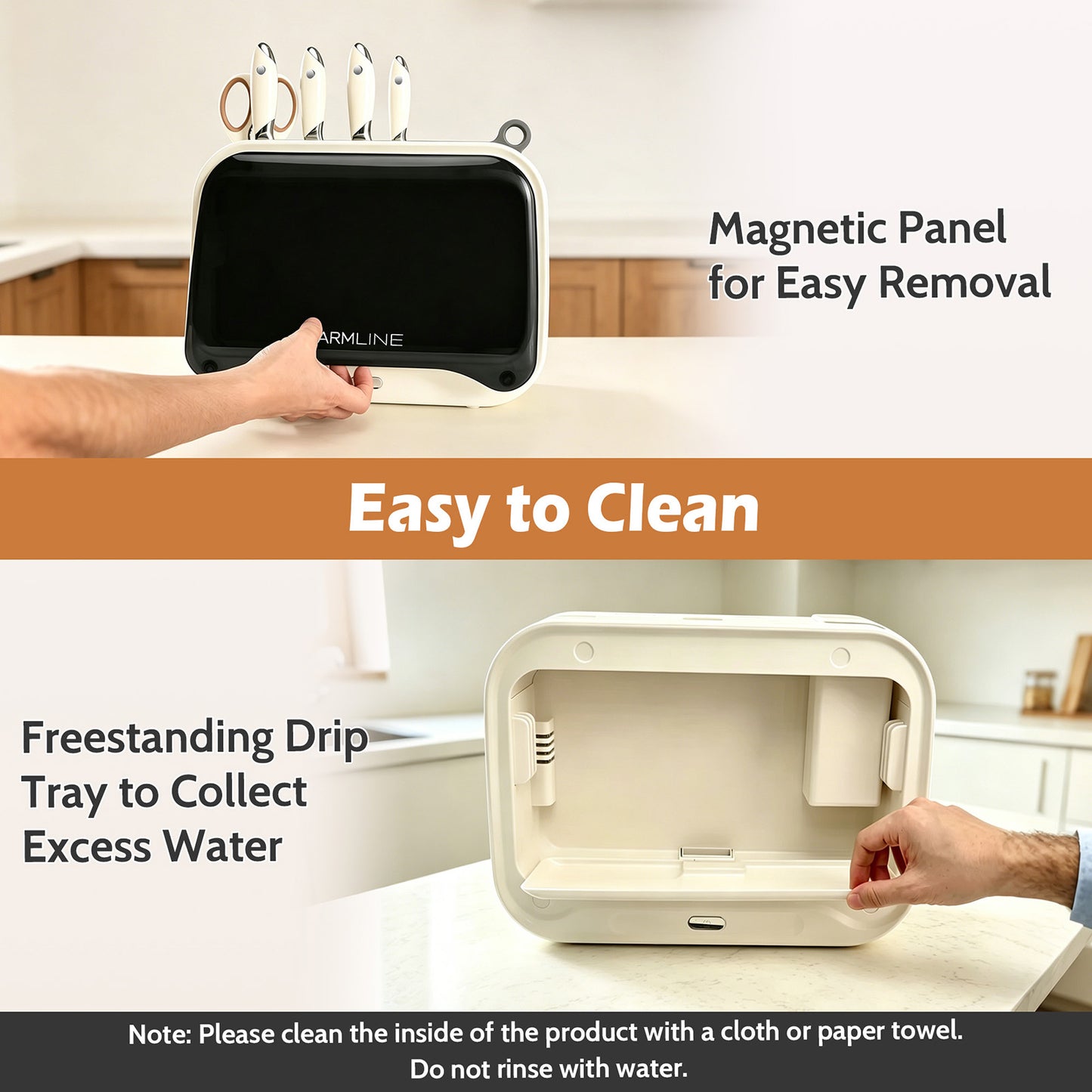 Charmline Next-Gen Smart Cutting Board and Knife Set with Holder, Self-Cleaning and Drying, Space-Saving Kitchen Organizer, Practical Gift for Mom, Housewarming, Birthday & Christmas
