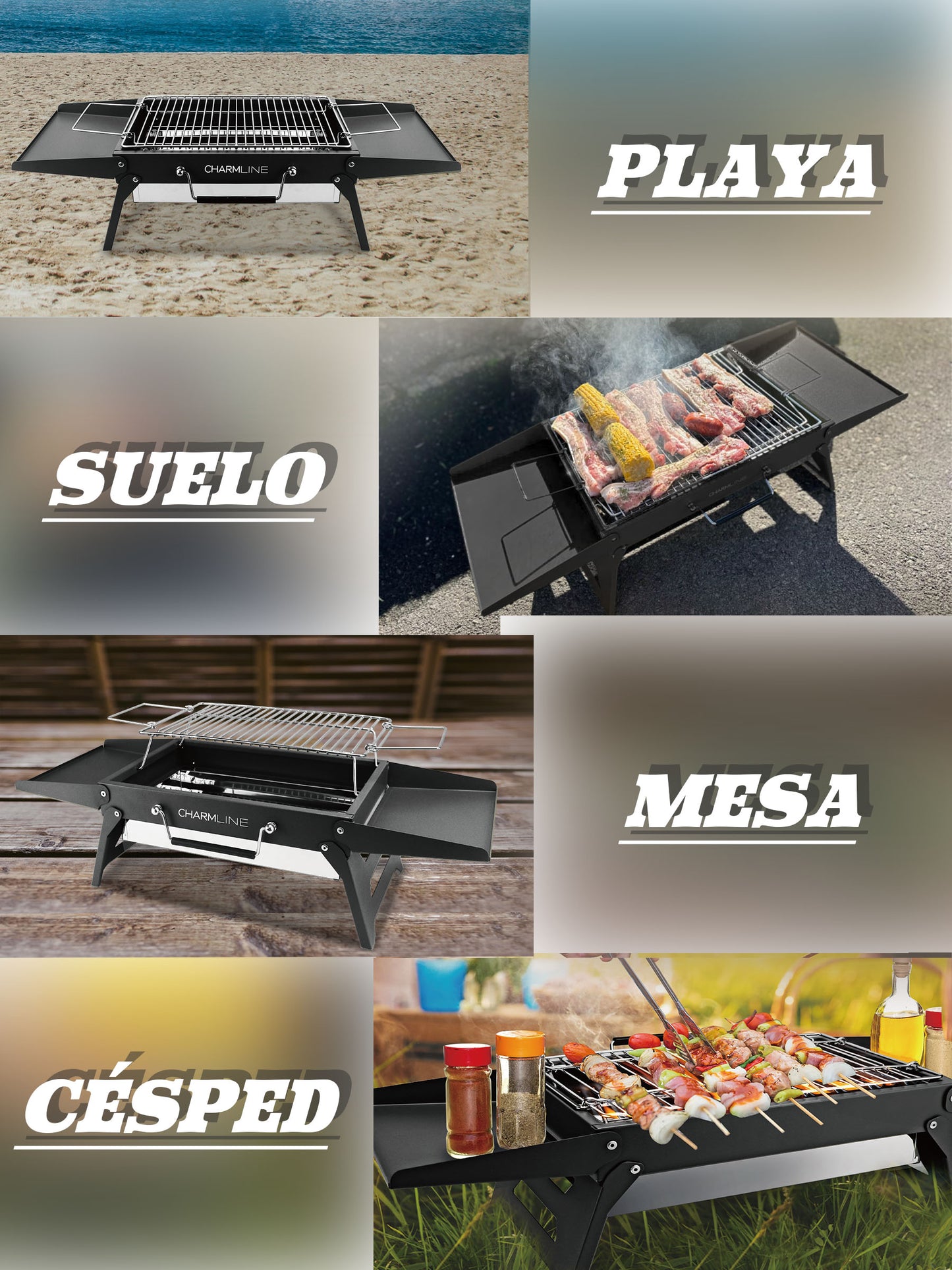 Charmline 18 x 13 inches Large Foldable Portable Charcoal BBQ Grill, Camping BBQ Grill for 3–5 People, Ideal for Camping, Garden, Beach, Picnic & Tabletop Use, Black