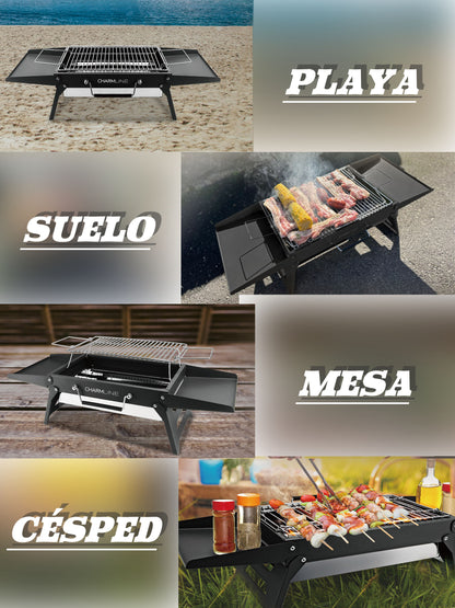 Charmline 18 x 13 inches Large Foldable Portable Charcoal BBQ Grill, Camping BBQ Grill for 3–5 People, Ideal for Camping, Garden, Beach, Picnic & Tabletop Use, Black