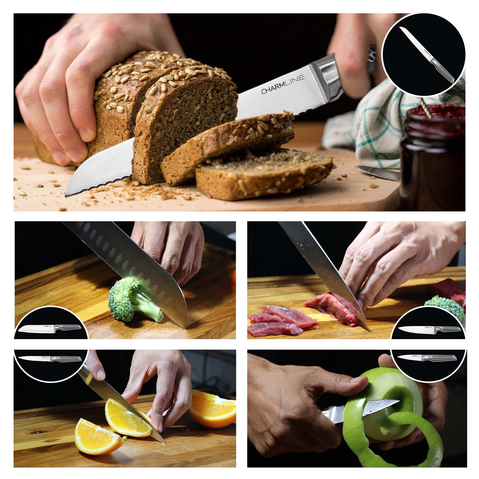 Charmline Smart Cutting Board And Knife Set With Holder