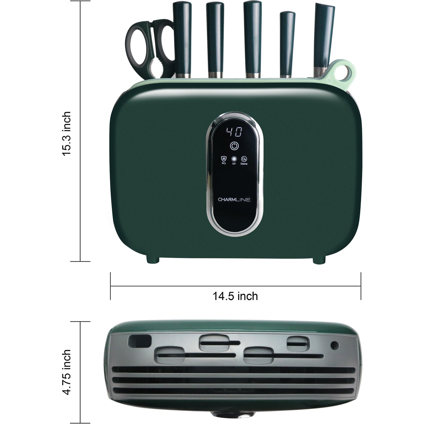 Charmline Smart Cutting Board And Knife Set With Holder Green