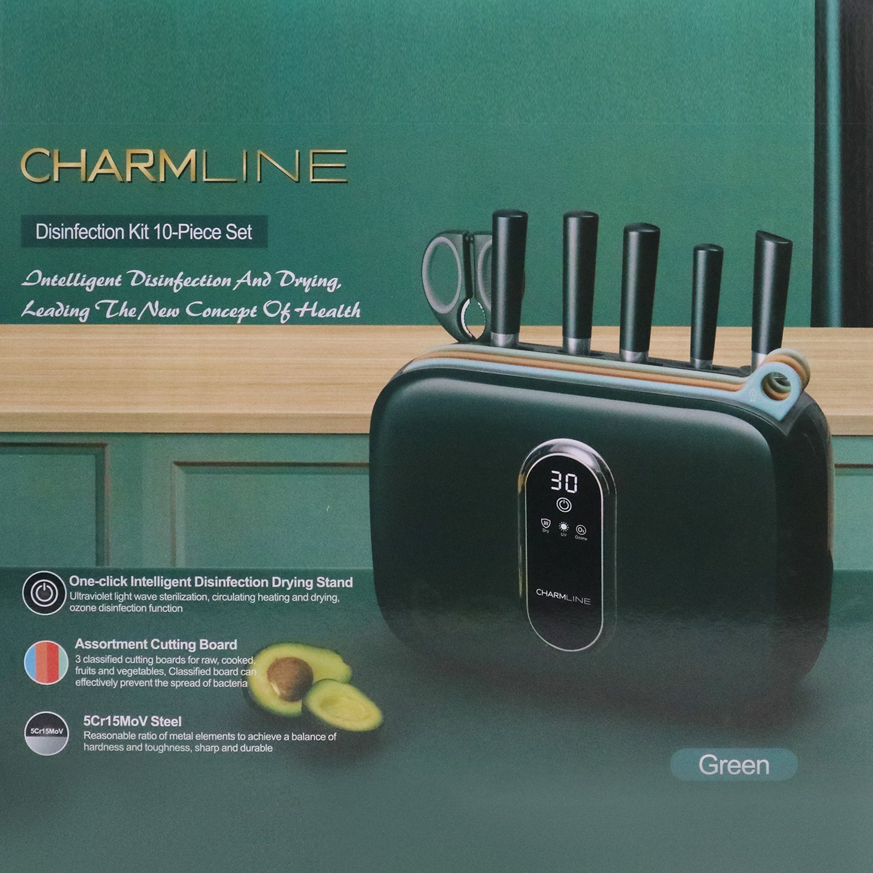 Charmline Smart Cutting Board Set, Chopping Board Self Cleaning Holder with  3pcs Cutting Boards, 4 knives, Scissors and Knife Sharpeners, Drying