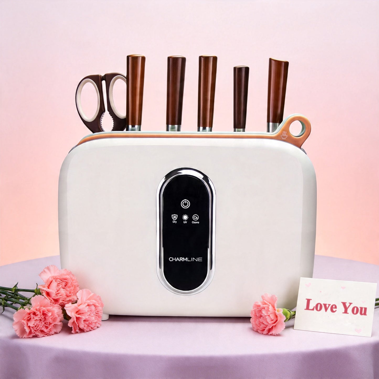 Charmline Smart Cutting Board and Knife Set with Holder, Self-Cleaning & Drying, Space-Saving Kitchen Organizer, Practical Gift for Mom, Housewarming, Birthday & Christmas