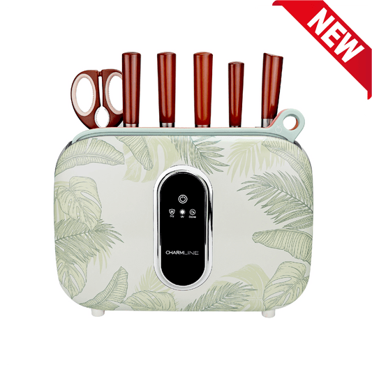 Charmline Smart Cutting Board And Knife Set With Holder Leaf Theme