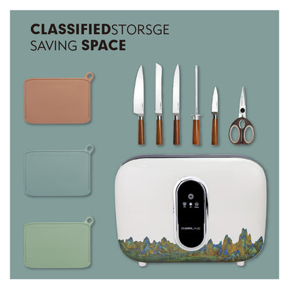 Charmline Smart Cutting Board And Knife Set With Holder Mountain Theme